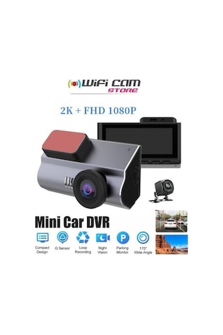 Wificam Plus 2k Ekranlı 2 Kameralı Wifi Araç Kamerası +park Kiti Dahili Mini Ekran Ve Yüksek Çözünürlüklü Video Kayıt