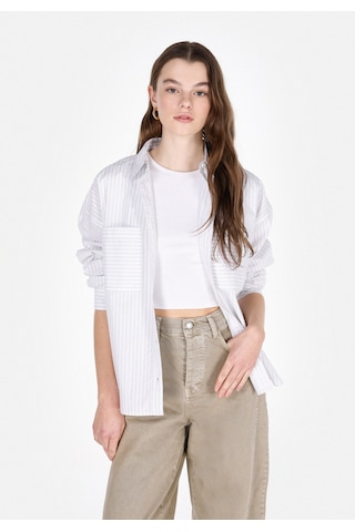 Colin's Colins Regular Fit Shirt Neck Çizgili Kadın Beyaz Uzun Kol Gömlek Cl1073325 Cl1073325 Q1.v1 Wht Beyaz