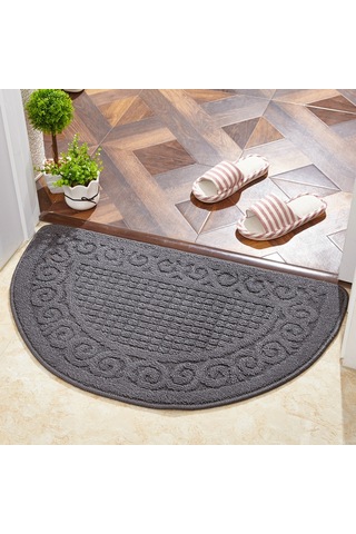 Dianziye Gri Yarı Dairesel Giriş Döşemi - Ev, Banyo Kullanıma Uygun Kaymazlı, Logo Özellikli Hediyelik Paspas 40x63 Cm Diğer