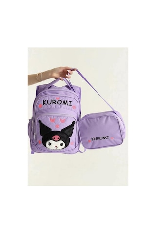 Kuromi Peluş Kız Okul Çantası Beslenme Suluk Seti Mor
