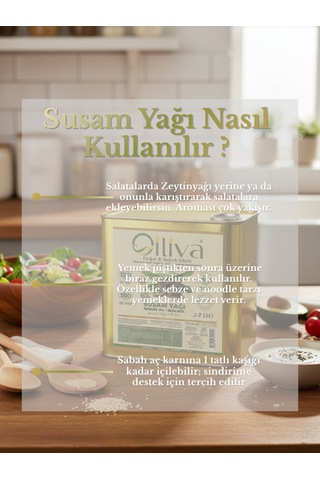 %100 Doğal Susam Yağı 2 L Soğuk Sıkım, Teneke Ambalaj Tazeliğini Korur