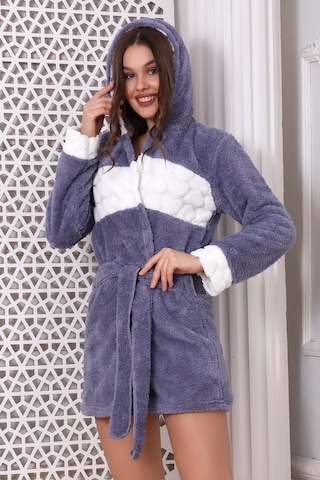 Wordex Fawn 3310 Welsoft Polar Peluş Kadın Kapşonlu Yumoş Sabahlık Gri