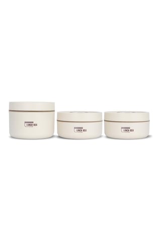 Paslanmaz Çelik Yemek Termosu 3'lü Set 304 Çelik - Termal Çantalı Bej