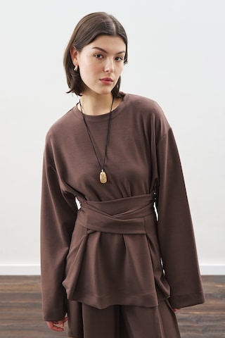 Yumuşak Dokulu Modal Bağlamalı Sweatshırt Kahverengi Kahverengi