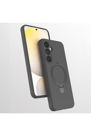 Samsung Uyumlu Galaxy A17 Kılıf M-safe Şarj Özellikli Standlı Zore Samara Kapak Titanyum-Gri