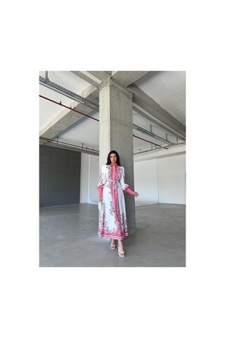 Wellway İthal Babel Kumaş Elbise Kemer Dahildir - Pembe Nhn45 Pembe