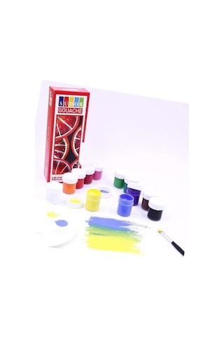 Sentetik İpek Fırçalı 12 Renk Guaj Boya Seti 12x20 Ml Çok Renkli