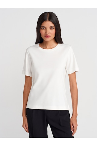 Dilvin 31763 Bisiklet Yaka T-shirt-ekru Ekru