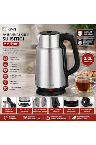 Çelik - Sürahi Model Kettle Elektrikli Su Isıtıcısı Paslanmaz Çelik Gizli Rezistans 360 2.2lt 1500w Kk-3334 Bx40