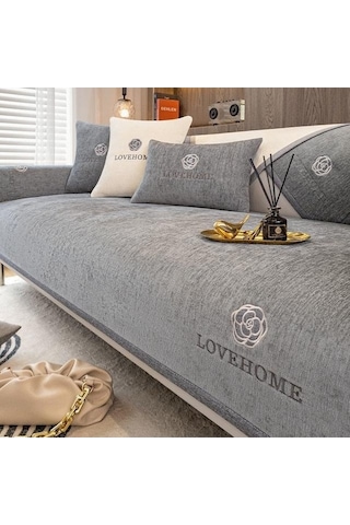 Geeksen Yazlık Kışlık Tüm Mevsimler Uygulanabilir Kaymaz Önleyici Lüks Modern Gri Koltuk Örtüsü Kumaşı Koyu Gri