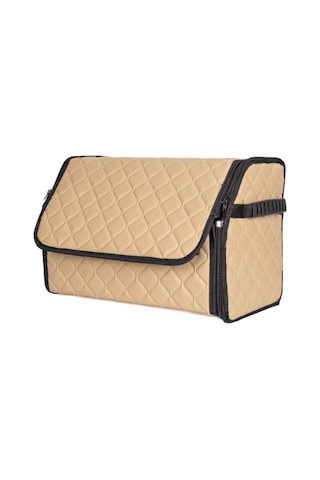 Oto Bagaj Organizeri Kapitone Deri Çanta Krem Renk