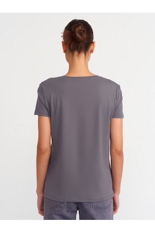 Dilvin V Yaka Basic T-shirt-füme Füme