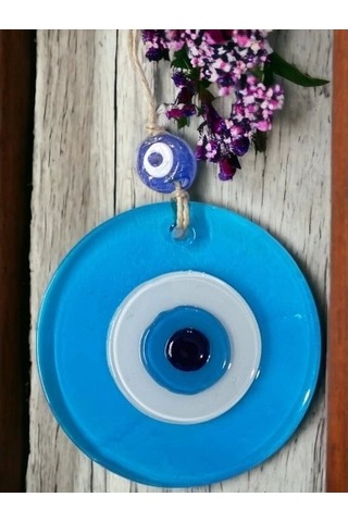 Şeffaf Mavi Nazar Boncuklu Duvar Süsü 10 Cm Cam Duvar Dekoru