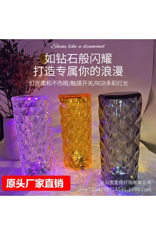 Ximistore9 Usb Şarjlı 16 Renkli Kumandalı Gül Kristal Masa Lambası - Yatak Odası Romanatik Ambiyans Gece Lambası Dokunmatik Şeffaf Şeffaf