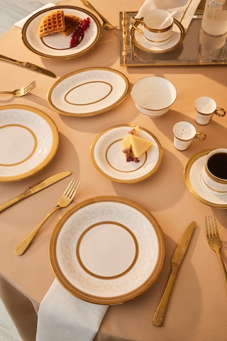 Karaca Royal Bone Charlotte 32 Parça 6 Kişilik Kahvaltı Takımı Gold Gold