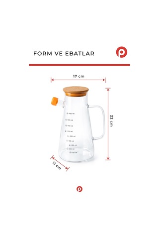Bambu Kapaklı Borosilikat Cam Yağdanlık 900 Ml - Isıya Dayanıklı Akıtmaz Cam Yağlık Sirkelik Şeffaf