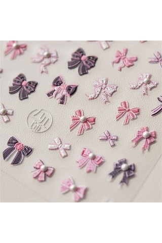 Flybuy 1 Adet 5d Pembe Yay Tırnak Etiketi Zarif Japon Şeritler Ms733sz