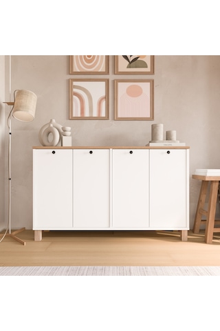 Nord Konsol 4 Kapaklı Ahşap Ayaklı 120cm Sepet-beyaz Nd2-sw Beyaz