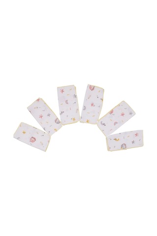 Unisex Sarı Biyeli Kırmızı Yıldız Desenli 28x28 6'lı Müslin Ağız Mendili Çok Renkli