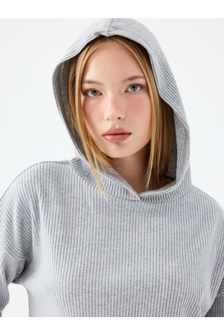 Long Crop Kadın Sweatshirt Gri Melanj