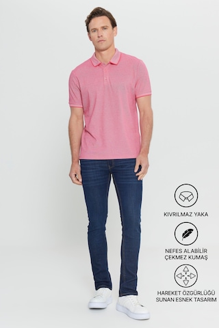 Ac&Co / Altınyıldız Classics 4A4820200047Fub3 Düğmeli Polo Yaka Cepsiz Slim Fit Erkek Tişört Fuşya - Beyaz Beyaz - Pembe