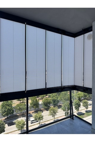 Blind-x Buz Gri Plise Katlanır Cam Balkon Perdesi, Ofis Perdesi, Mutfak Perdesi, Salon Perdesi