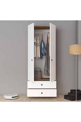 Ferniso Mobilya 2 Kapılı 2 Çekmeceli Gardolap Beyaz-ud