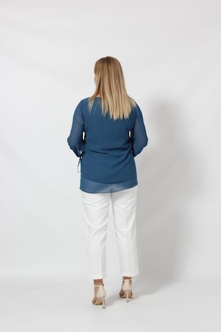 Moda Berray 3243-1 İndigo Kol Ucu Bağlama Detaylı Bluz 001