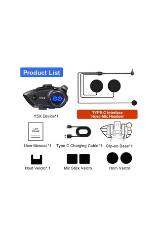 Y5x Rgb Işıklı Intercom 5 Kişi Bağlantılı 1000mah Motosiklet Tdrtr