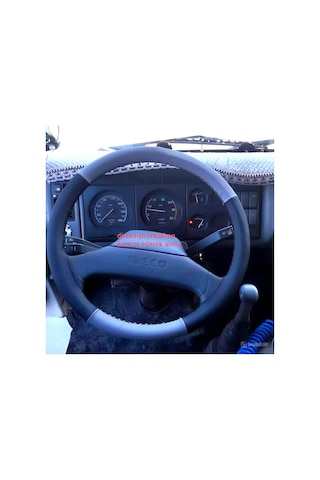Dikişli Direksiyon Kılıfı Siyah / Gri Deri Siyah Dikişli Iveco Kamyon 80-12 2006 Kasa İçin Siyah