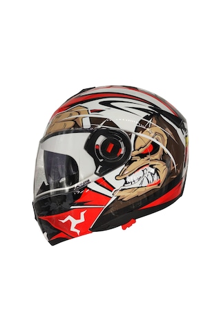 Free-M 961 Monkey Güneş Vizörlü Çeneden Açılır Kask Siyah - Beyaz - Kırmızı