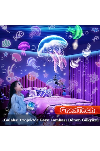 Galaksi Projektör Gece Lambası Dönen Gökyüzü Çocuklar, Doğum Günü, Sevgiliye Hediye 6 Projeksiyon Beyaz