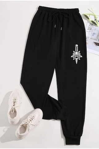 Uyguntarz Unisex Baskılı Eşofman Altı Taş - Siyah
