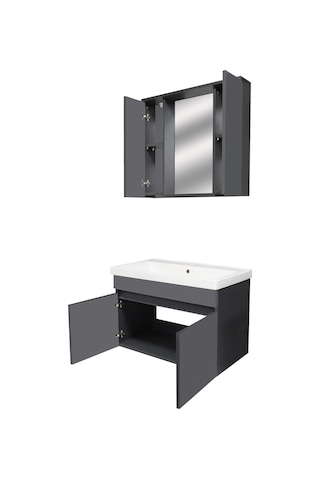 Karen Banyo Arya Banyo Dolabi Seti 80 Cm, Mat Antrasit Çok Renkli