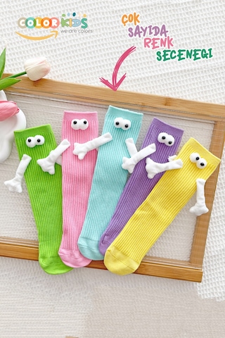 Color Socks Çocuk Mıknatıslı El Ele Tutuşan Çoraplar Topuksuz ÇoK Renkli