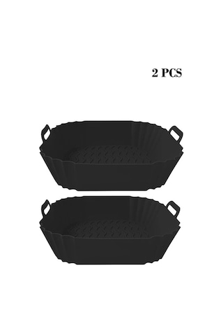 Elmpaly Siyah 2li Yeniden Kullanılabilir Silikon Airfryer Altlığı Yemek Pişirme Fırın Mikrodalga