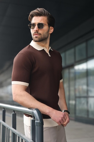Madmext Kahverengi Polo Yaka Triko Erkek Tişört E7471 Kahverengi