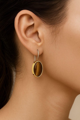 Beyisa Asya Serisi El İşi Gümüş Kahverengi Kaplangözü Taşlı Bayan Küpe Gümüş