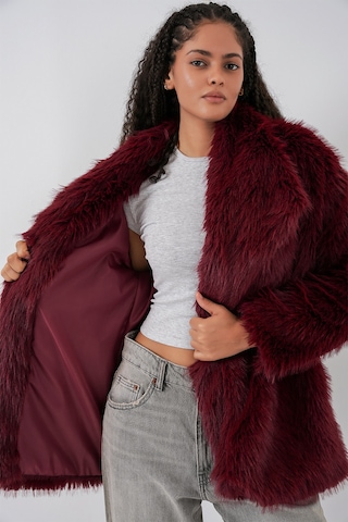 Bigdart Kadın Kemerli Oversize Kürklü Kaban 9156 - Bordo