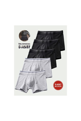 Cennetoğlu Erkek Likralı Pamuklu Boxer Özel Hijyenik Ambalajlı 5'li Paket Karışık Karışık