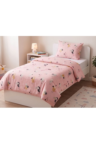 Maki Home Tek Kişilik 160x220+50x70 Kuş Desenli Pembe Nevresim Takımı %100 Pamuk