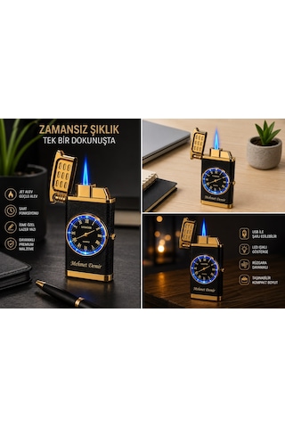Kişiye İsime Özel Led Işıklı Sevgiliye Hediye Rüzgara Dayanıklı Saatli Metal Çakmak Dolu Gönderim Gf