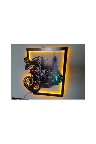 Ahşap Işıklı Duvar Dekoru Motocross 50x44 Cm