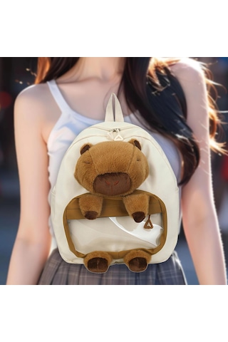 Homyl Capybara Sırt Çantası Doldurulmuş Hayvan Tatil Beyaz