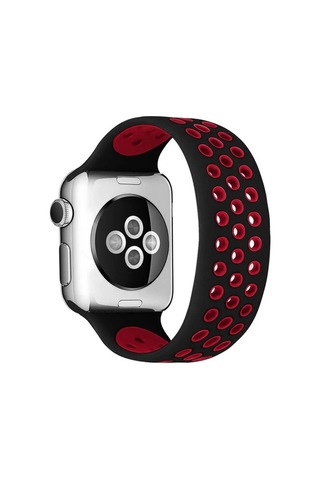 Mey İthalat Watch 42mm Ayarlı Delikli Silikon Kordon - Siyah-kırmızı
