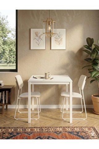 Kompakt Yemek Masası 88x60 Beyaz Metal Ayak Ve Beyaz Tabla Diğer