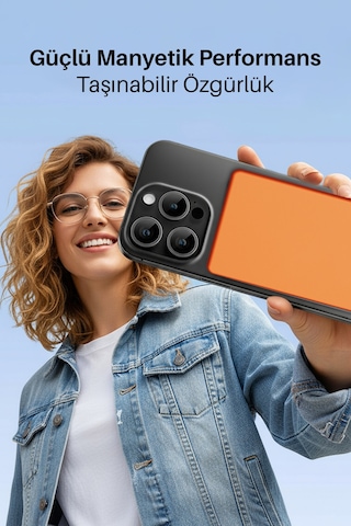 9045-o Magsafe Powerbank 5000 Mah 20w Hızlı Şarj 15w Kablosuz Şarj Güçlü Manyetik Metal Gövde Turuncu