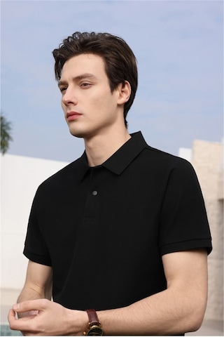 New Performance Premium Polo T-shirt 100% Pamuk Merserize Siyah