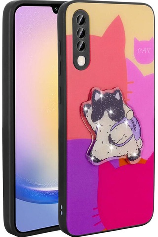Galaxy A50 Kılıf Parlayan Kabartmalı İkonik Figürlü Zore Amas Silikon Kapak Mor