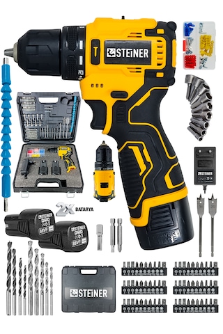 Steiner 88vf Kömürsüz Darbeli Çift Akülü Şarjlı Matkap 60 Nm Tork Armut Batarya 84 Parça Set Sarı